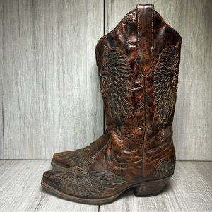 Corral Boots Womens 7 M Heels Western Cowboy Mid Calf Pull On R1013 Brown Green